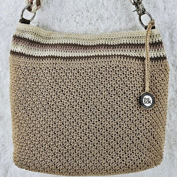 The Sak Beige Striped Crochet Shoulder Bag with Braided Shoulder Strap - Picture 16 of 16